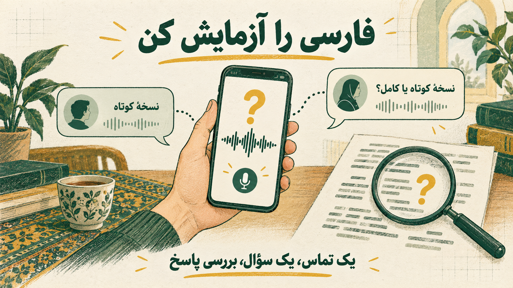 مثال آزمایشی سؤال نسخه کوتاه یا کامل و بررسی متن پاسخ با ذره‌بین