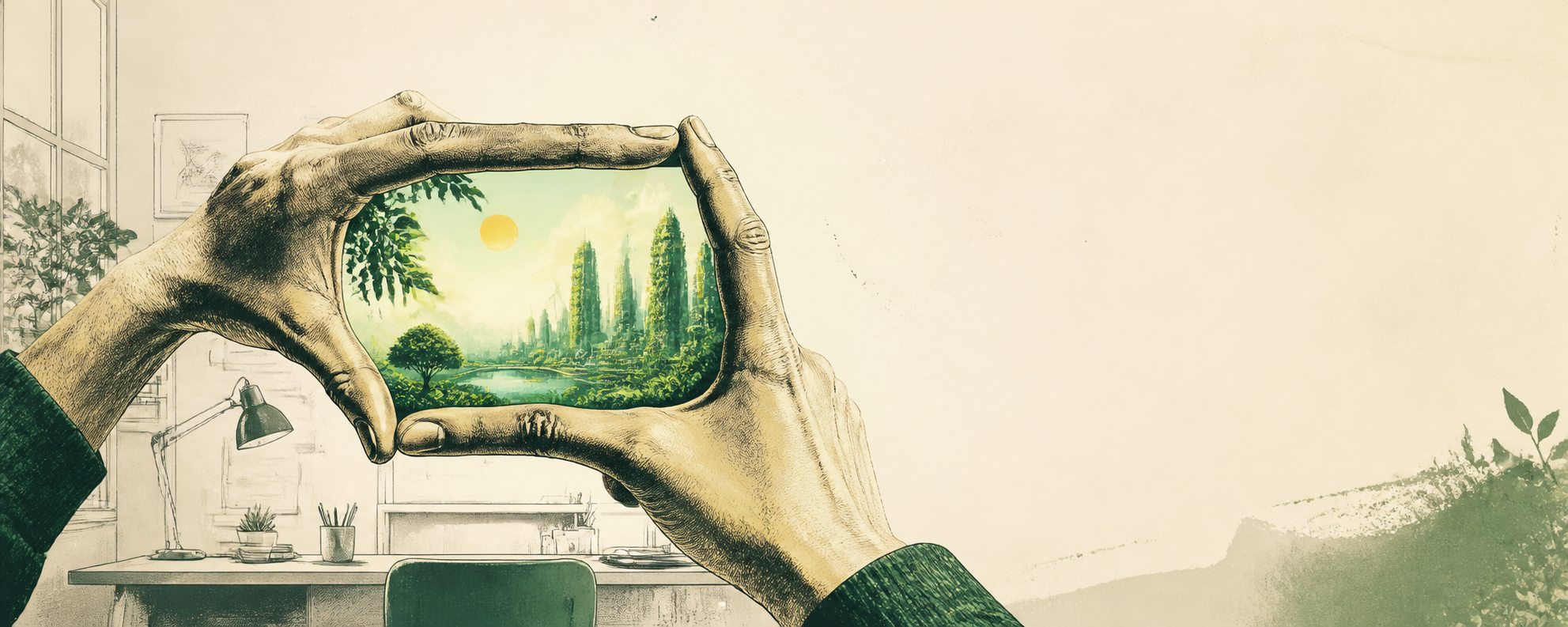 Hands creating an AI window